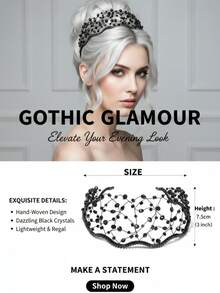 1pc Handmade Something Blue Crystal Beaded Headband, Wavy Navy Rhinestone Bridal Hair Vine Tiara For Wedding Prom Party Hairband Hair Hoop - Multicolor - View 5