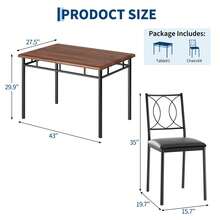 Juego de Mesa de Comedor para 4, pequeña Mesa de Cocina con sillas tapizadas, sillas de Comedor de Madera de Granja para Sala de Cocina, Espacios pequeños, Departamento - Nuez - Ver 2