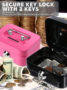 Alcancía con cerradura y 2 llaves, puede almacenar monedas, efectivo, objetos de valor, tarjetas, documentos, caja de metal portátil con ranura para monedas, adecuada para uso diario en la oficina, regalo para amigos y decoración del hogar - Multicolor - Ver 7