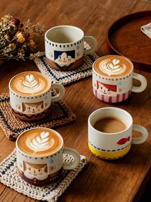 1个300毫升可叠放陶瓷马克杯，可爱治愈系红发条纹卡通人物图案，直筒杯型，水滴装饰，情侣/家庭套装，适合情人节礼物，家居休闲，四季皆宜。 - 彩色 - 查看 2