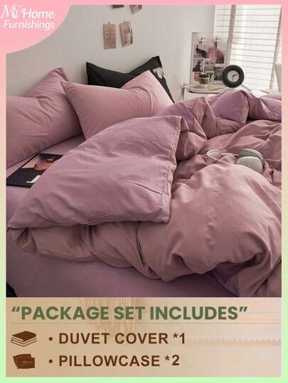 2/3pcs Pink & Light Purple Children's Bedding Set, 1 Duvet Cover & 2 Pillowcases, Soft & Comfortable Textiles, Multiple Colors Available, Suitable For Boys/Girls Dorm, Minimalist & Fashionable Home Decor, Soft & Cozy Bedding Set, Machine Washable Without Filling