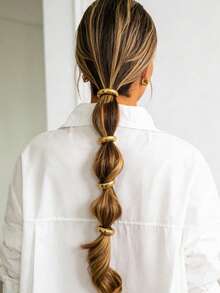 4-Piece Set Of Gold Elegant Women's Metal Hair Rings, Punk Style Street Hiphop Hair Accessories, Simple Daily Back Ponytail Hair Rings - Gold 4pcs - View 4