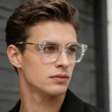Men's Square Frame Personality Non-Prescription Glasses - Metal Temples, Cool And Stylish, Futuristic Tech-Inspired Eyewear, Hip-Hop Retro Style, Everyday Casual  Decorative Glasses, Perfect Gift - màu nâu - Xem 3
