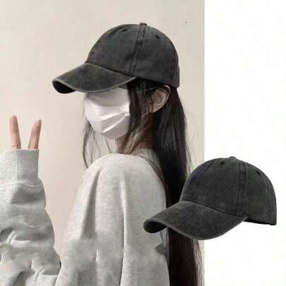 复古做旧水洗牛仔棒球帽，男女通用，可调节尺寸，英式镂空设计，防紫外线，透气，平檐