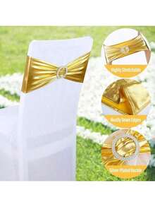 20pcs Butterfly Chair Sash Belt, Elastic Chair Cover Tie With Buckle, Universal Stretchy Chair Bows, Holiday Wedding Party Decor (Gold) - Dập vàng nóng - Xem 6