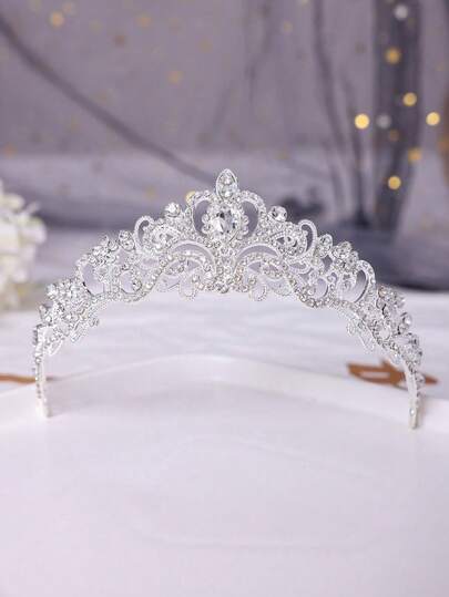 1pc Elegant Women's Crystal Crown Hair Accessory, Princess Graceful Crown Bridal Wedding Party Birthday Headpiece