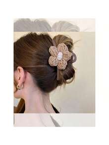 1pc Handmade Knitted Flower Hair Claw Clip, Bohemian Style Hair Accessory, Plastic Hair Clamp - Multicolor - View 8