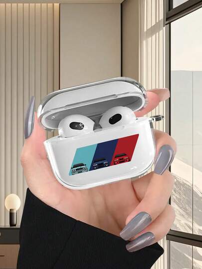 1pc Classic Car Pattern 2D Printed Earphone Case, Fashionable Versatile Creative Mysterious Style, Suitable As Gift For Girlfriend, Best Friend, Wife, Couples, Aunt, Boss, Sister, Couple, Classmate, Teacher, Birthday/Holiday Gift, Transparent Smooth Soft Protective Case For AirPods 2/3/4/PRO/PRO2/PRO3