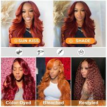 bling hair Perruque lace front brun-roux 13x6 13x4 ondulée, en cheveux humains naturels, pré-épilée avec baby hairs, couleur 33#, teinte rouge, densité 180 pour femme - S33 - Voir 8