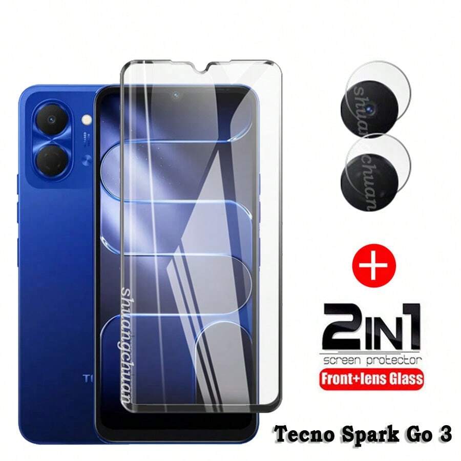 For Spark Go 3 Screen Tempered Glass Protective Film + Camera Lens Film 2in1 KN3 Full Screen Tempered Glass Film - 2IN1 - View 1