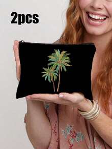 Borsa cosmetica riutilizzabile con stampa di palme di cocco, leggera, con cerniera per il trucco e gli accessori da toeletta, pratica pochette portamonete, borsa da toeletta con stampa di gelsi, accessorio da viaggio, adatta per lo shopping, regalo ideale per Pasqua, Festa della Mamma, Festa dell'Indipendenza, Matrimonio, Laurea - Multicolore - Visualizzare 19