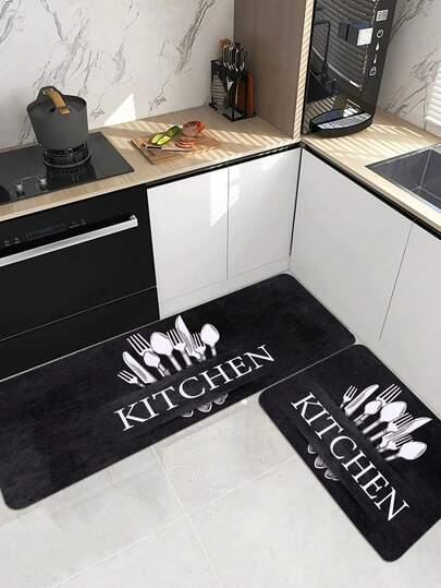 ✨1Pc Black Vintage Kitchen Utensil Printed Soft Plush Anti-Slip Area Rug, Suitable For Living Room, Dining Room, Bedroom - Flannel Floor Mats, Living Room Rugs, Bedroom Rugs, Washable Rugs, Shag Rugs, Cozy Rugs, Soft On Feet, Home Decor Rugs, Adds Warmth, Stylish Rugs, Valentine's Day Decor, Valentines Decor - Welcome Mats, Entrance Mats, Outdoor Doormats, Absorbent Mats, Keeps Dirt Out, Front Door Mat, Cute Doormats, Easy Clean Mats, Kitchen Mats For Floor, Kitchen Rugs, Kitchen Deccor