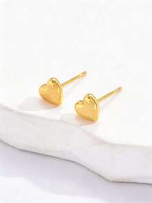 1 Pair Minimalist Heart Shaped Metal Stud Earrings - Yellow Gold - View 2