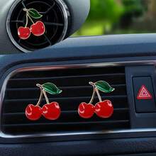 3 piezas Clip de ventilación de aire de metal y resina con diseño de cereza, accesorio de decoración interior de coche de instalación sencilla para mejorar el ambiente de la cabina - 3 clips decorativos para ventilación de aire de cerezo - Ver 6