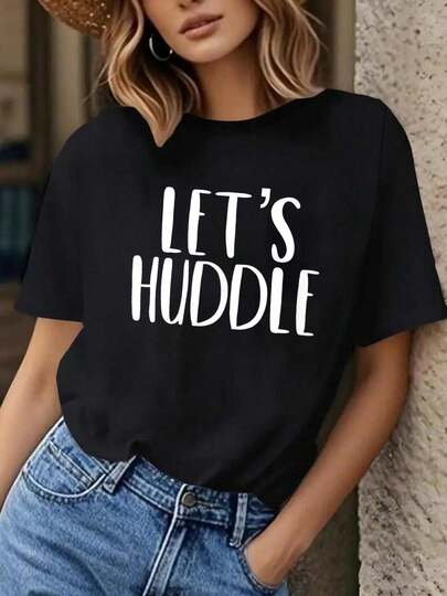 Let's Huddle Funny Let's Cuddle Football Pun T-Shirt - 100%  Short-Sleeved Crew Neck Casual Top, Suitable For All Seasons, Women's Wear
