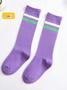 1双儿童袜子，常规款男女童中筒袜，彩色条纹糖果色运动学院风袜子，春夏款 - 彩色 - 查看 15