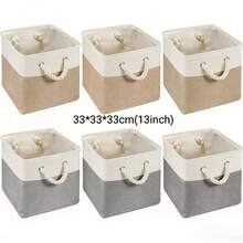 LOVEWE 6Pcs Heavy-Duty Fabric Storage Boxes (11x11x11), Sturdy Stackable Cube Organizers With Reinforced Handles - 33公分(13吋)-3件卡其色+3件灰色 - 查看 11