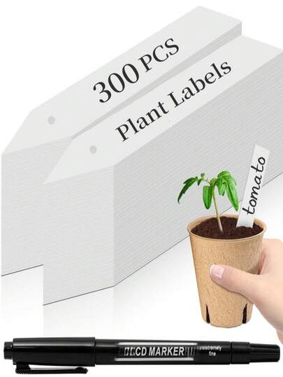 100/300 PCS White Plastic Plant Tags, Waterproof Reusable Garden Stakes, With Marker Pen, Trending Gardening Accessories For Home & Nursery