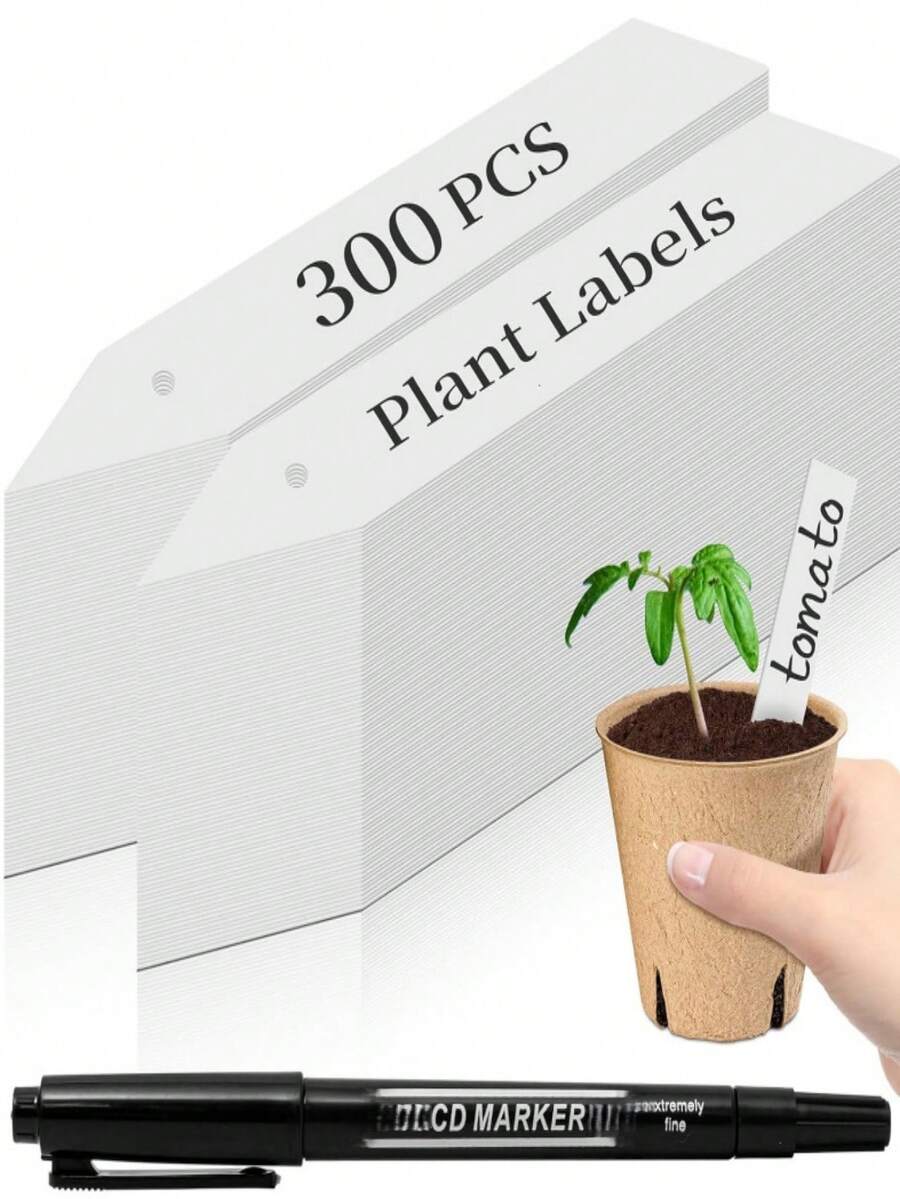 100/300 PCS White Plastic Plant Tags, Waterproof Reusable Garden Stakes, With Marker Pen, Trending Gardening Accessories For Home & Nursery - A - View 1