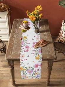 Spring Daisy Plants Floral Butterfly Table Runner Party Decor Reusable Farmhouse Kitchen Dining Table Runner Wedding Decorations - Multicolor - View 6