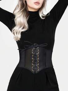 1pc Women's Black Adjustable Elastic Waist Cincher, Versatile For Daily Wear, Dining, Street Style, And Dates - Black - View 1