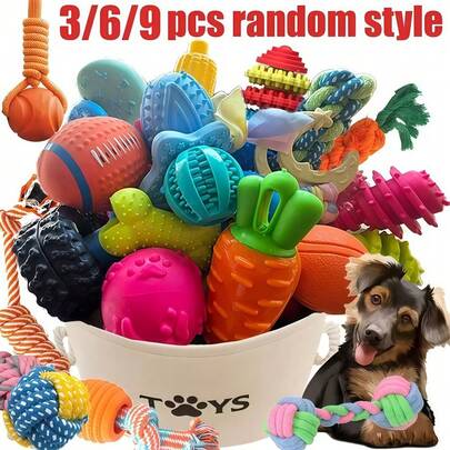 Set de 3/6/9 juguetes para masticar para perros, paquete de regalo de juguetes mixtos para mascotas, aliviar el aburrimiento, juguetes favoritos para perros pequeños, liberar la naturaleza del perro, adecuado para razas pequeñas, juguetes para mascotas, juguetes para masticar para perros, juguetes de cuerda para perros
