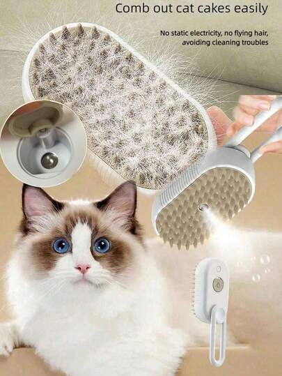 Vaporisateur d'eau rechargeable par USB 3-en-1, cadeau pour les amateurs de chats et de chiens, brosse de massage préférée des mamans de chats et de chiens, cadeau d'amoureux des chats, brosse préférée des mamans de chats pour réduire la perte de poils