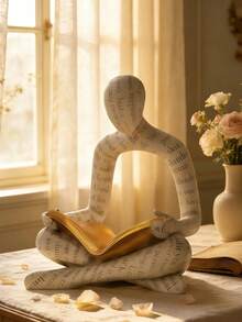1pc Vintage Literary Figure Sculpture Decor - Printed Book Lover Figurine, Creative Desktop Organizer Tray For Living Room/Office, Elegant Resin Material Decor With Gold Accents, Suitable As Home Decor Gift For Book Enthusiasts - Alphabet Book - View 1
