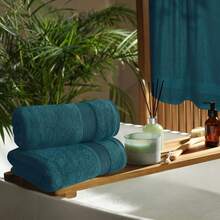 H&R Family Pack 2 Large Bath Towels 100% Cotton Ring Spun Soft Absorbent Towels - Teal Blue - View 4