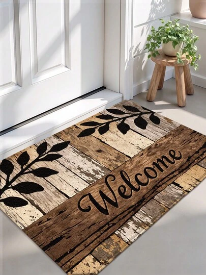 1pc Multi-Color Stone Texture Tree "Welcome" Vintage Entrance Mat, Suitable For Bathroom, Kitchen, Outdoor, Indoor, Hallway, Bedroom, Living Room, Machine Washable, Easy To Clean, Non-Slip Bottom, Suitable For Bedroom Winter Decor, Valentine's Day Holiday Decor, Bathroom Accessory, Room Decor Set