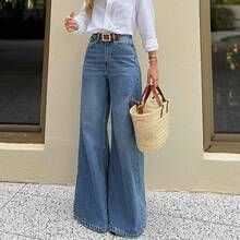 2025秋季新款复古高腰直筒牛仔裤，宽松阔腿裤，美式时尚设计 - 深色水洗藍 - 查看 3
