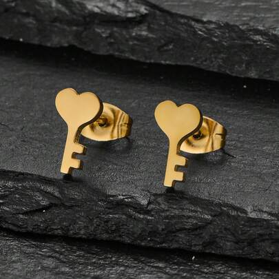 1 Pair Stainless Steel Key The Ideal Gift For Friends. They Can Be Worn In Any Occasion And Are Also Suitable For Daily Use