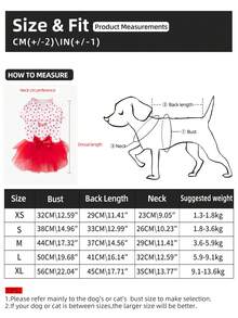 Dog Puppy Heart Print Short Sleeve Dress With Bow, Tulle Skirt, Daily Wear Pet Clothes, Anti-Shedding - Red - View 2