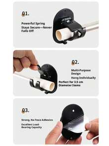 2pcs,4pcsLarge Japanese-Style Punch-Free Hanging Rod Clip, Telescopic Rod Hanger, Curtain Rod, Roman Rod, Shower Curtain Rod Claw Hook Clip Bracket - White 4-piece Set + 8 Screws + 4 Patches (excluding Rod) - View 4