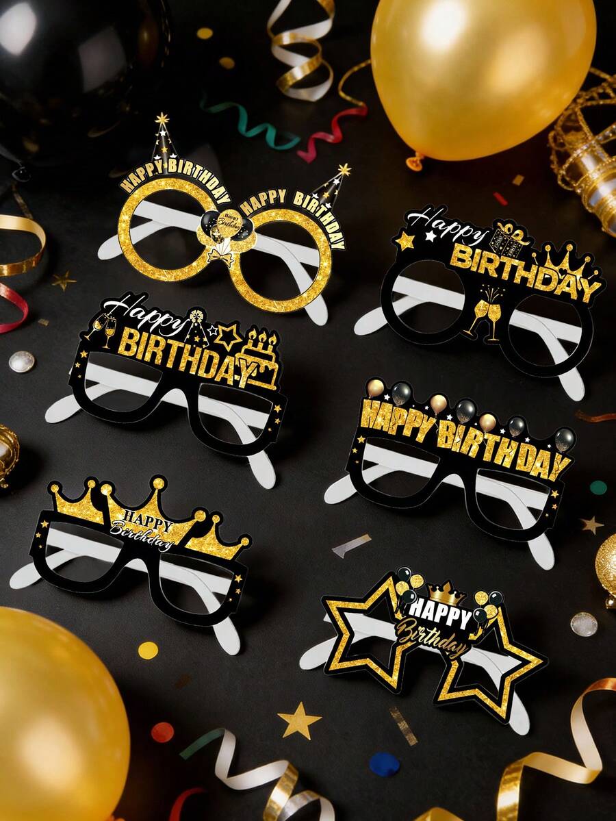 12pcs Black & Gold Birthday Party Glasses, Suitable As Birthday Photo Props, Unique Birthday Party Perfect Gift - Party Glasses - View 1