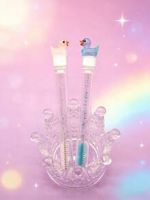 1/5/10支装可爱透明鸭子睫毛刷，睫毛延长螺旋刷，便携式管状睫毛刷，水晶柄刷 - 彩色 - 查看 4