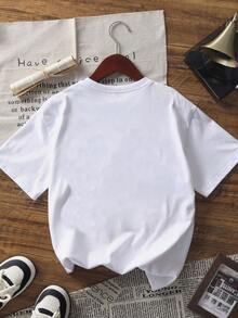 1 chiếc áo thun ngắn tay in hình thỏ dễ thương dành cho bé gái tuổi teen, áo mùa hè cho học sinh. - trắng - Xem 5