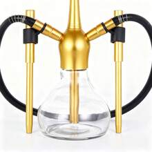 水烟套装，包含所有配件 - 25英寸黑色铝制水烟壶套装，高级现代玻璃水烟壶，全套配件包括硅胶软管、玻璃烟瓶和炭架 - 藍色 - 查看 3