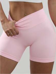 3件套女士高腰提臀速干七分紧身裤，瑜伽黑色短裤，健身短裤，跑步短裤，提臀心形运动短裤，塑形腹部短裤 - 彩色 - 查看 6