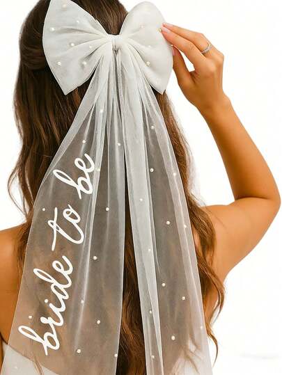 Bridal Veil With Bow, Pearl Decorated Bridal Headpiece With Bow, White Bridal Hair Clip With Veil, Suitable For Bachelorette Party, Bridal Shower, Wedding Morning, Engagement Photo Accessories
