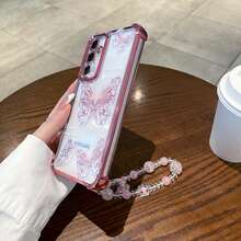 1个透明渐变蝴蝶+串珠蝴蝶挂绳，电镀四角气垫防摔/加厚透明TPU保护壳，适用于[国际版，不适用于国内版]三星Galaxy、三星/荣耀/Note15pro/S23 Ultra/S24 Ultra/S25/S26A56 MT 15T/15TPRO Pixel手机 - 粉色 - 查看 4