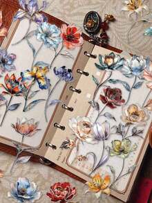 50pcs Flower Sticker Set For Scrapbooking, Diary, Planner, Luggage, Skateboard, Phone, Tablet, Toilet, Bathroom - Flowers - View 2