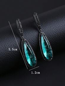 一对奢华珠宝风格铜镶嵌立方氧化锆水滴吊坠耳环，适合搭配连衣裙和正式场合 - 水滴耳環 - 查看 5