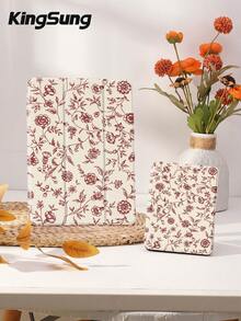 Deep Wine Red Line Flower Print Tablet Protective Case,Compatible With 9.7/10.2/10.5/10.9/12.9/Pro 11, 10th Gen,Compatible With Samsung Galaxy Tab S6 Lite 10.4 Inch,Compatible With Kindle Paperwhite 12th Gen 2024,Kindle (11th Generation) 2022 Release,Kobo Clara Colour,Soft Anti-Fall Protection,Smart Stand/Automatic Wake Up/Sleep - Multicolor - View 8