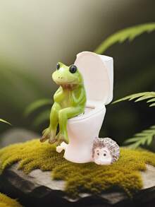 1pc Frog & Pig Toilet Decor, Resin Cartoon Pig Figurine, Cute Animal Decor For Home, Garden, Office Desk - Multicolor - View 3