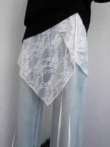 1pc Asymmetrical Yarn Skirt, Lace Elegant Yarn Skirt, Versatile Pinafore Dress Design - Multicolor - View 5