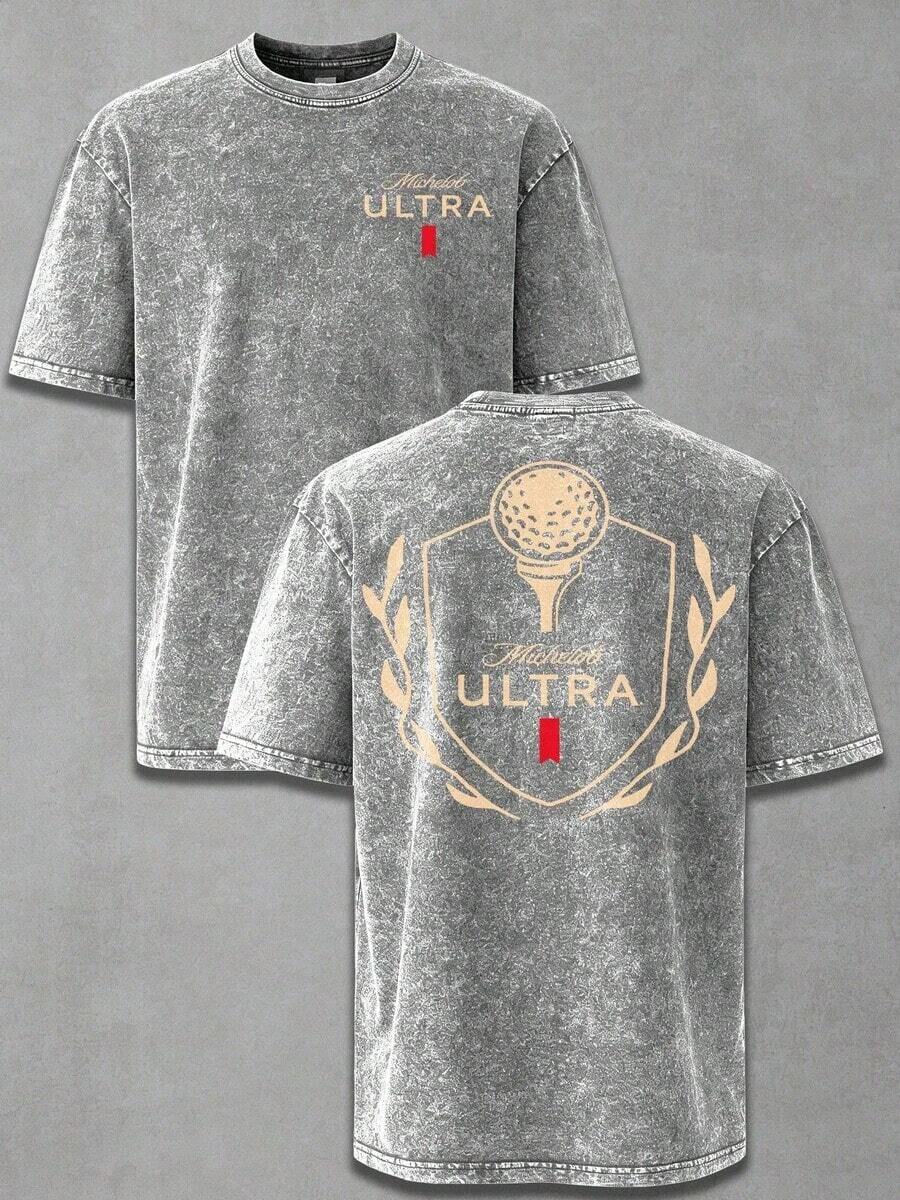 2026 New Arrival Michelob Ultra Golf Ball Wash Cotton Vintage Distressed Oversized Graphic Tee Men's Short Sleeve Pure Cotton T-Shirt Loose Fit, Retro Sports Streetwear Vintage Casual Golf Beer Aesthetic Baggy 100% Cotton Pullover Gift, Camiseta De Calle Para Hombre - Grey - View 1