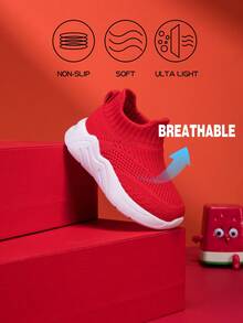 2026 New Children & Teenagers' Fashion Casual Cute Durable Soft Breathable Odor-Resistant Mesh Slip-On Outdoor & Indoor Walking, Running Shoes - Red - View 2