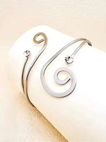 1 pieza Brazalete de brazo de metal con doble cola de cristal, brazalete de moda para el brazo superior - Plateado - Ver 3