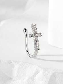 十字架造型夹式鼻环，镶嵌立方氧化锆，宗教风格鼻夹，女士日常饰品，斋月和复活节礼物 - 金黃色 - 查看 5